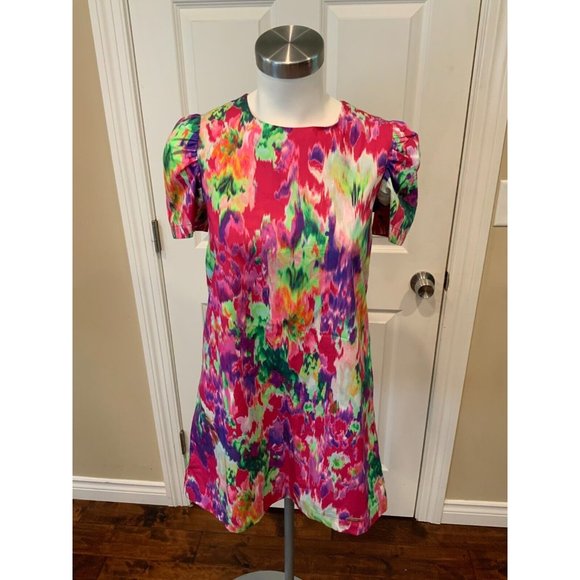 MSGM Girls Pink Floral Watercolor "Popeline" Short Sleeve Dress, Size 12 NWT! - Picture 1 of 6